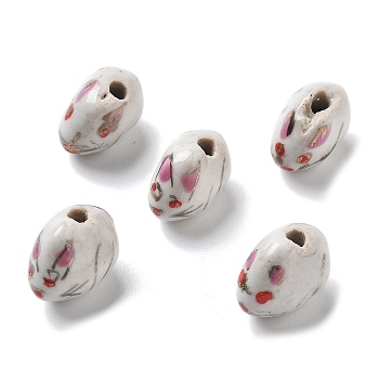 Handmade Porcelain Beads, Ornamental with Gold, Rabbit, White, 12x9x14mm, Hole: 2.5mm