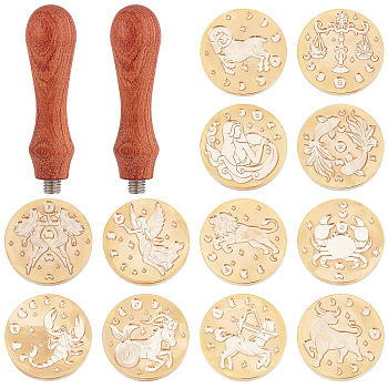 DIY Wax Seal Stamps & Pearwood Handles Set, Constellation, Mixed Color, Handle: 78.3~78.5x22mm, Heads: about 30mm in diameter, abot 14pcs/set
