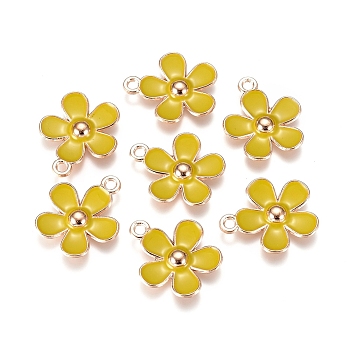 Alloy Enamel Pendants, Flower, Golden, Gold, 20.5x18x3mm, Hole: 1.8mm