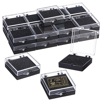 Plastic Badge Storage Gift Box, with Black EVA Sponge Inside, Square, 4.9x4.25x1.7cm