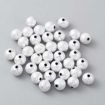 Opaque Acrylic Beads, Textured Round, Silver, 10mm, Hole: 2.5mm, 50pcs/bag
