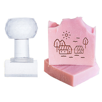 Clear Acrylic Soap Stamps with Big Handles, DIY Soap Molds Supplies, House, 60x41x38mm, Pattern: 35x28mm