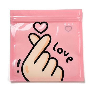 Square Plastic Packaging Zip Lock Bags, with Cartoon Hand Pattern, Top Self Seal Pouches, Pink, 13.3x13.5x0.15cm, Unilateral Thickness: 2.5 Mil(0.065mm)