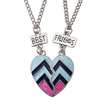BFF/Best Friends Forever Alloy Pendant Necklaces Set, Splite Heart Enamel Pendant Necklaces for Bestfriends, Platinum
, Colorful, 20.31 inch(51.6cm), 2pcs/set