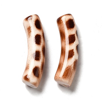 Spray Painted Leopard Print Opaque Acrylic Beads, Tube, Peru, 31x8x9.5mm, Hole: 1.8mm