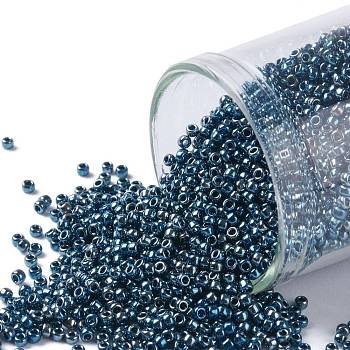 TOHO Round Seed Beads, Japanese Seed Beads, (511) Galvanized Peacock Blue, 15/0, 1.5mm, Hole: 0.7mm, about 15000pcs/50g