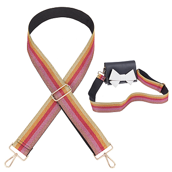 Stripe Pattern Glittered Polyester Adjustable Webbing Bag Straps, with Alloy Swivel Clasps, FireBrick, 78~144x5cm