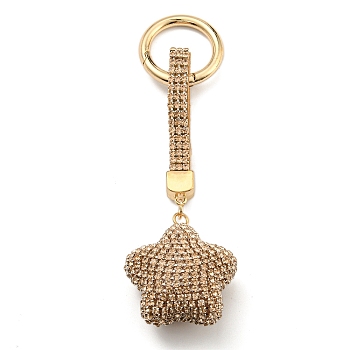 Resin Rhinestone Alloy Keychain, Star, Goldenrod, 14.1cm