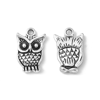Zinc Tibetan Style Alloy Pendants, Halloween, Cadmium Free & Nickel Free & Lead Free, Owl, Antique Silver Color, about 16mm long, 10mm wide, 3mm thick, hole: 1.5mm