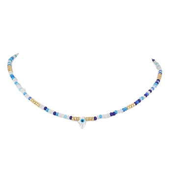 Glass Beaded Necklaces, with Natural White Shell Mother of Pearl Shell Beads Necklaces, Evil Eye, Hamsa Hand, 16.34 inch(41.5cm)