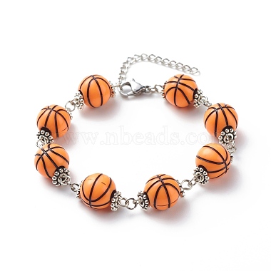 Sport Ball Theme Acrylic Round Beaded Bracelet(BJEW-JB08660)-3