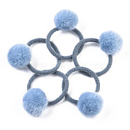 Imitation Wool Girls Hair Accessories, Ponytail Holder, Elastic Hair Ties, with Faux Mink Fur Ball, Light Sky Blue, 45~48mm(OHAR-S190-17A)