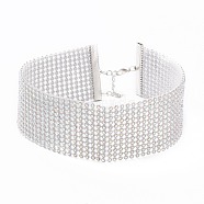 12 Row Crystal AB Rhinestone Choker Necklace, Wide Rhinestone Necklace for Women, Platinum, 12.4 inch(31.5cm)(NJEW-F289-02A-P)