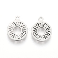 304 Stainless Steel Charms, Laser Cut, Flat Round, Stainless Steel Color, 12x10x1mm, Hole: 1.2mm(STAS-I151-35P)