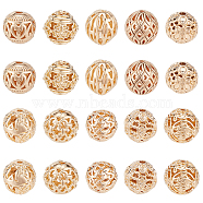 Elite 20Pcs 10 Style Brass Hollow Round Beads, Champagne Gold, 7~8x7~8mm, Hole: 0.9~1.5mm, 2pcs/style(KK-PH0005-89)
