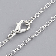 Brass Cable Chains Necklace Making, with Alloy Lobster Claw Clasps, Silver, 23.6 inch~24.37 inch(60cm~61.9cm)(MAK-N029-01S)