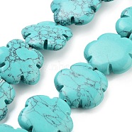 Synthetic Turquoise Beads Strands, Flower, 20x20x6mm, Hole: 1.4mm, about 20pcs/strand, 14.57~14.96 inch(37~38cm)(G-F769-W01-02)