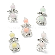 Frosted Acrylic Pendants, with Antique Silver Plated Alloy Findings, Angel, Mixed Color, 38~38.5x19~19.5x9~10mm, Hole: 2.5~2.8mm(PALLOY-JF02160)