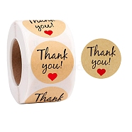 Round Dot Self Adhesive Kraft Paper Stickers, Word Thank You Gift Decals for Party, Decorative Presents, Sandy Brown, 25mm, 500pcs/roll(PAAG-PW0012-58)