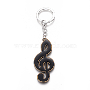 Alloy Keychain, with Enamel and Iron Ring & Chain, Musical Note, Antique Bronze & Platinum, 118.5mm(KEYC-K013-05)