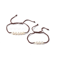Adjustable Nylon Thread Cord Bracelets Sets for Mom & Daughter, with Natural Pearl Beads and Brass Spacer Beads, Saddle Brown, 0.25cm, Inner Diameter: 1.18~3.66 inch(30~93mm), 0.59~2.80 inch(15~71mm), 2pcs/set(BJEW-JB06528-02)