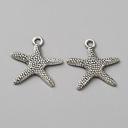 Tibetan Style Alloy Pendants, Starfish Charms, Antique Silver, 19x18.5x2mm, Hole: 1.8mm(FIND-CJC0017-20B-AS)