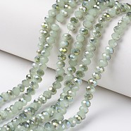 Electroplate Glass Beads Strands, Imitation Jade Beads, Pearl Luster Plated, Half Green Plated, Faceted, Rondelle, Yellow Green, 4x3mm, Hole: 0.4mm, about 130pcs/strand, 16.54 inch(42cm)(EGLA-A034-J4mm-S06)