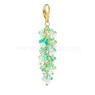 Trumpet Flower Glass Pendant Decorations, Lobster Clasp Charms, Clip-on Charms, for Keychain, Purse, Backpack Ornament, Spring Green, 69mm(HJEW-JM00800-05)