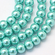 Baking Painted Pearlized Glass Pearl Round Bead Strands, Turquoise, 6~7mm, Hole: 1mm, about 135~140pcs/strand, 31.4 inch(HY-Q003-6mm-65)