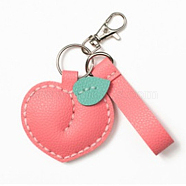DIY Peach Keychain Kits, Including PU Leather, Cotton, Cotton Thread and Iron Findings, Salmon, 126x64x1.5mm, Hole: 1mm(DIY-A009-02)