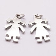 304 Stainless Steel Pendants, Girl Silhouette Pendants, Stainless Steel Color, 18x12x2mm, Hole: 3mm(STAS-P184-01P-B)