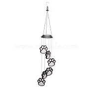 LED Solar Powered Paw Print Wind Chime, Waterproof, with Resin and Iron Findings, for Outdoor, Garden, Yard, Festival Decoration, Pet Theme, Black, 825mm(HJEW-I009-08)