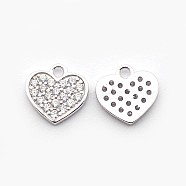 Brass Micro Pave Cubic Zirconia Heart Pendants, Cadmium Free & Nickel Free & Lead Free, Real Platinum Plated, 9x9x1mm, Hole: 1mm(ZIRC-N009-76P)