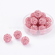 Pave Disco Ball Beads, Polymer Clay Rhinestone Beads, Grade A, Round, Light Rose, PP12(1.8~1.9mm), 8mm, Hole: 1mm(RB-H258-8MM-223)