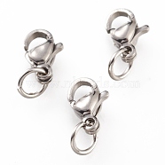 304 Stainless Steel Lobster Claw Clasps, With Jump Ring, Stainless Steel Color, 9x5.5x3.5mm, Hole: 3mm, Jump Ring: 5x0.6mm(STAS-G240-01A-P)