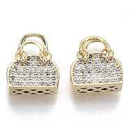 Brass Micro Pave Cubic Clear Zirconia Charms, Nickel Free, Handbag, Real 18K Gold Plated, Clear, 7x10x4.5mm, Hole: 4mm(KK-N232-127-NF)