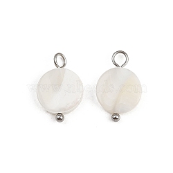 Natural Shell Disc Pendants, with 304 Stainless Steel Loops, Seashell Color, Stainless Steel Color, 15.5~17x10~10.5x2.5~3.5mm, Hole: 2~3mm(X1-STAS-D378-31P)