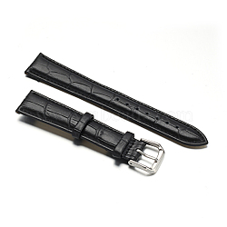 Leather Watch Bands, with 304 Stainless Steel Clasps, Black, 94~125x19x4~4.5mm(X-WACH-F017-08C)