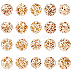 Elite 20Pcs 10 Style Brass Hollow Round Beads, Champagne Gold, 7~8x7~8mm, Hole: 0.9~1.5mm, 2pcs/style(KK-PH0005-89)