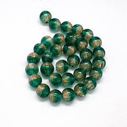 Handmade Two Tone Gold Sand Lampwork Round Beads Strands, Dark Sea Green, 12mm, Hole: 2mm, about 33pcs/strand, 15.7 inch(X-LAMP-O007-01F)