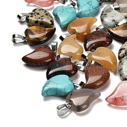 Natural & Synthetic Mixed Gemstone Pendants, with 201 Stainless Steel Finding, Heart, 22x15~16.5x6mm, Hole: 5x7mm(G-B127-11P)