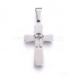 304 Stainless Steel Pendants, Cut-Out, with Hollow, Cross, Stainless Steel Color, 28x17x2.2mm, Hole: 8x4mm(STAS-H469-30P)