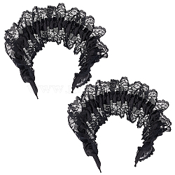 Cloth Wrinkle Lace Hair Bands for Women Girl, Black, 143x140x80mm(OHAR-WH0029-11B)