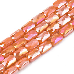 Electroplate Opaque Solid Color Glass Beads Strands, AB Color Plated, Faceted, Rectangle, Coral, 7x4x3mm, Hole: 1mm, about 79~80pcs/strand, 20.47 inch(52cm)(EGLA-N002-25-B03)