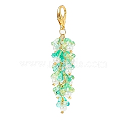 Trumpet Flower Glass Pendant Decorations, Lobster Clasp Charms, Clip-on Charms, for Keychain, Purse, Backpack Ornament, Spring Green, 69mm(HJEW-JM00800-05)