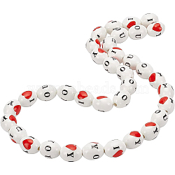 BENECREAT Handmade Porcelain Ceramic Beads Strands, Printed, Oval with Heart & Word, White, 17x13mm, Hole: 2.5mm, about 18pcs/strand, 12 inches(30.5cm), 2 strands(PORC-BC0001-05)