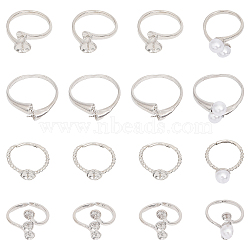 16Pcs 4 Style Brass Open Cuff Ring Components, Adjustable Ring Findings, For Half Drilled Beads, Stainless Steel Color, US Size 5 1/4(15.9mm)~US Size 12 3/4(22mm), Tray: 5~8mm, Pin: 0.8mm, 4Pcs/style(KK-CA0002-16)