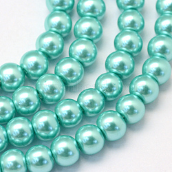 Baking Painted Pearlized Glass Pearl Round Bead Strands, Turquoise, 6~7mm, Hole: 1mm, about 135~140pcs/strand, 31.4 inch(HY-Q003-6mm-65)