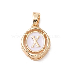 304 Stainless Steel Enamel Pendants, Oval with Letter, Golden, White, Letter.X, 15.5x11.5x4mm, Hole: 4.5x2.5mm(STAS-H174-03X)