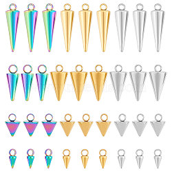 48Pcs 12 Styles 201 & 304 Stainless Steel Pendants, Spike/Cone Charm, Mixed Color, 6.5~18.5x3~7mm, Hole: 1.5~2mm, 4pcs/style(STAS-UN0048-22)